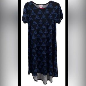 LuLaRoe XS Carly Dress Hi Low Hemline, Chest Pocket, Blue, Triangles GUC 4552